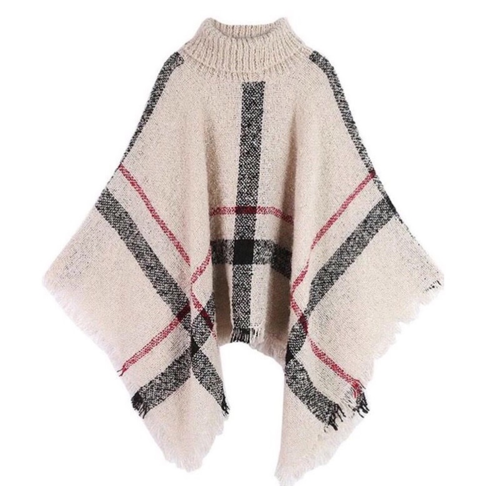 Plaid Turtleneck Poncho